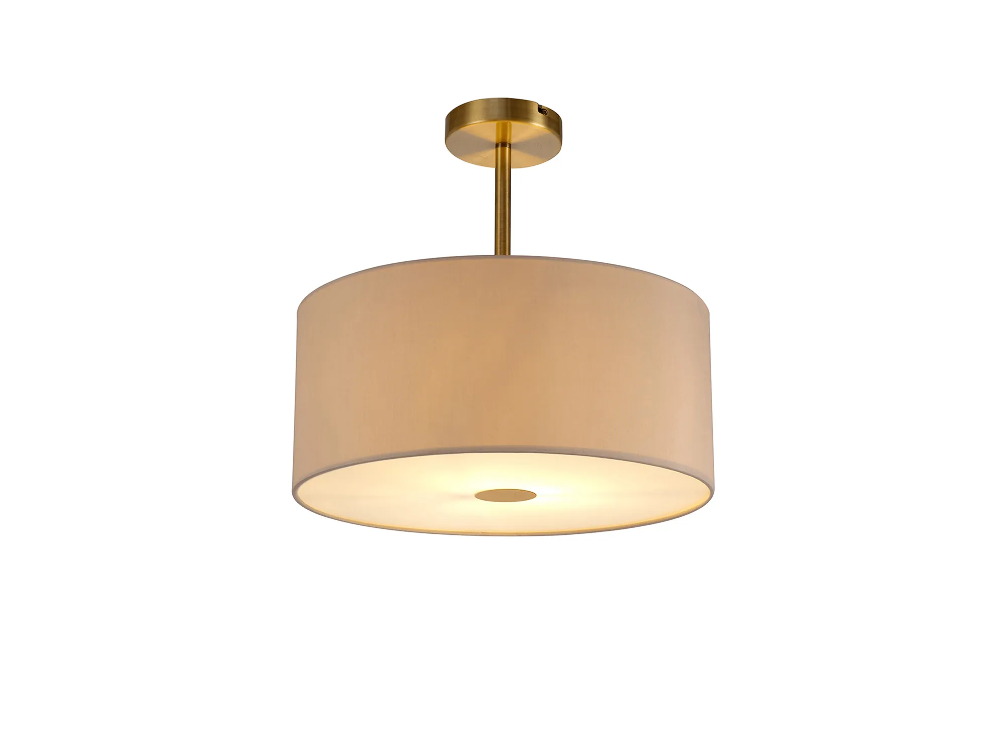 DK0176  Baymont 40cm Semi Flush 1 Light Antique Brass, Nude Beige/Moonlight, Frosted Diffuser